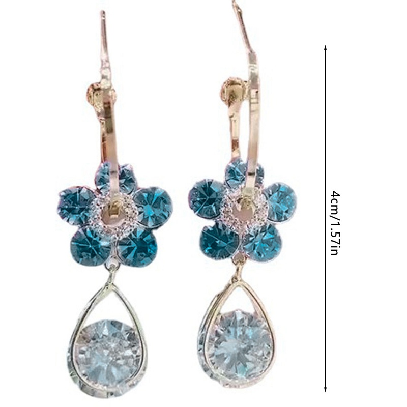 Fancyqube Anting Menjuntai Desain Bunga Aster Hias Kristal Zircon Biru Gaya Korea Untuk Wanita