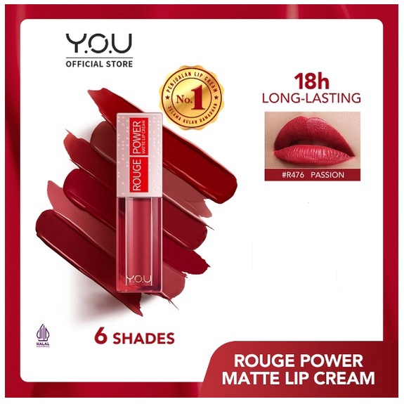 YOU ( Y.O.U )  Rouge Power Matte Lip Cream // Matte Finish, Tahan Lama, Nourishing, with Manuka Honey