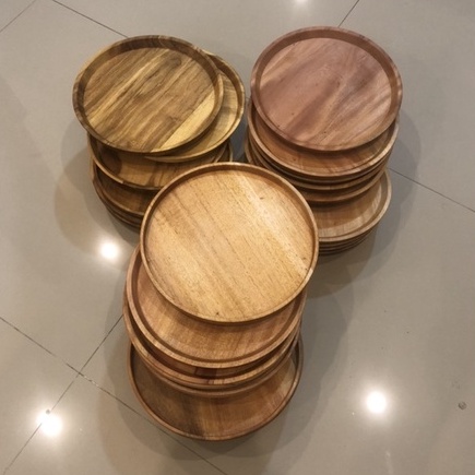 Nampan bulat 25cm baki kayu wooden round tray