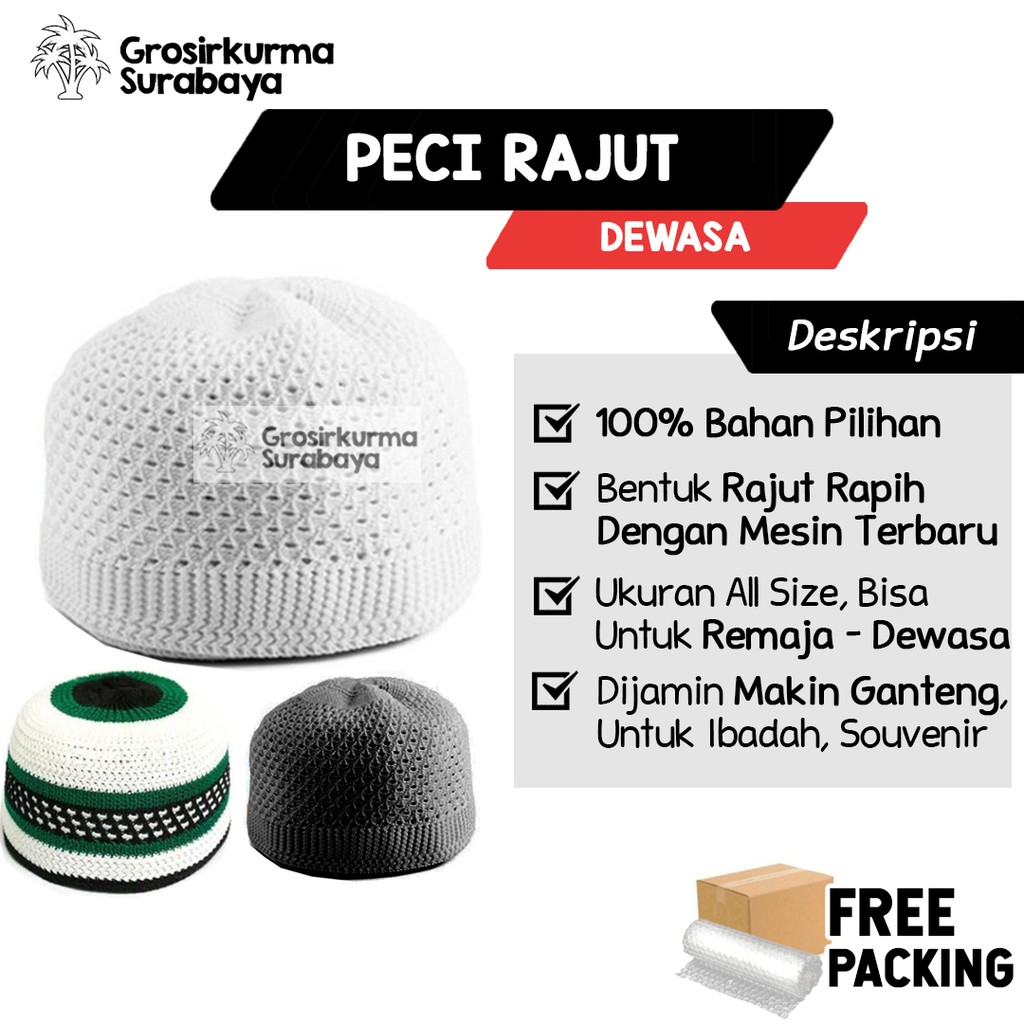 PECI RAJUT TEBAL Dewasa All Size Untuk Sholat Souvenir Ibadah Songkok Kopiah Kopiyah Premium Awing