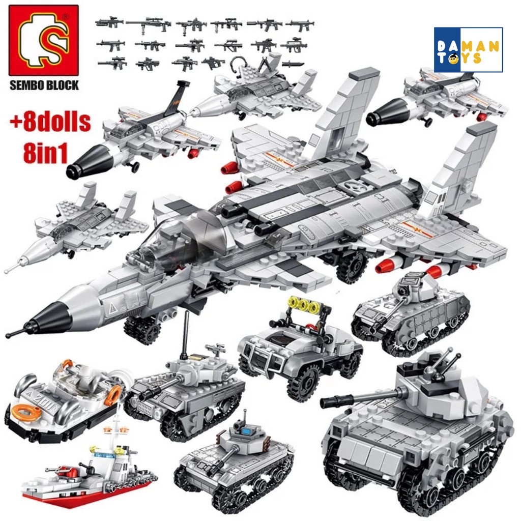 Pesawat Military 8in1 Mainan Anak Cowok Block Robot Bricks Tank Army