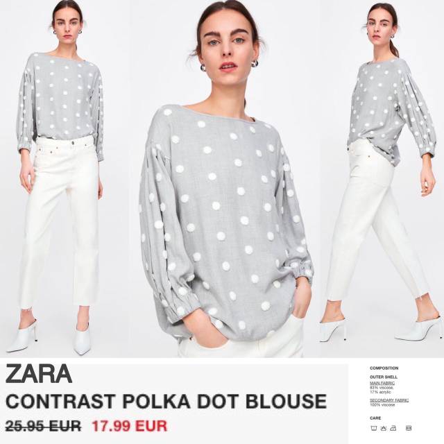 zara contrasting polka dot blouse