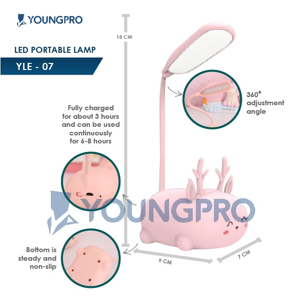 YOUNGPRO YLE-06 Cat YLE07 Deer  - Lampu Belajar Kucing &amp; Rusa Lucu Leher Flexibel Rechargeable di Charge Ulang Kado Unik Lucu Untuk Anak Perempuan Pacar