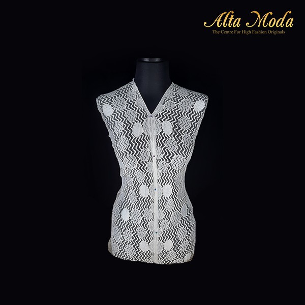 

Alta Moda Brokat Perancis Zig Zag White Desain