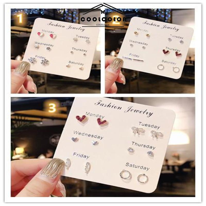 COD1 Set Satu minggu anting-anting set 925 anting mutiara fashion sederhana anting perhiasan kecil- cl
