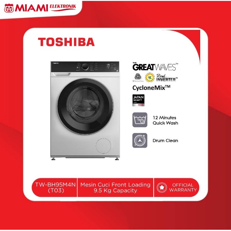 TOSHIBA Mesin Cuci Front Loading 9.5kg Model TW-BH95M4N (T03)