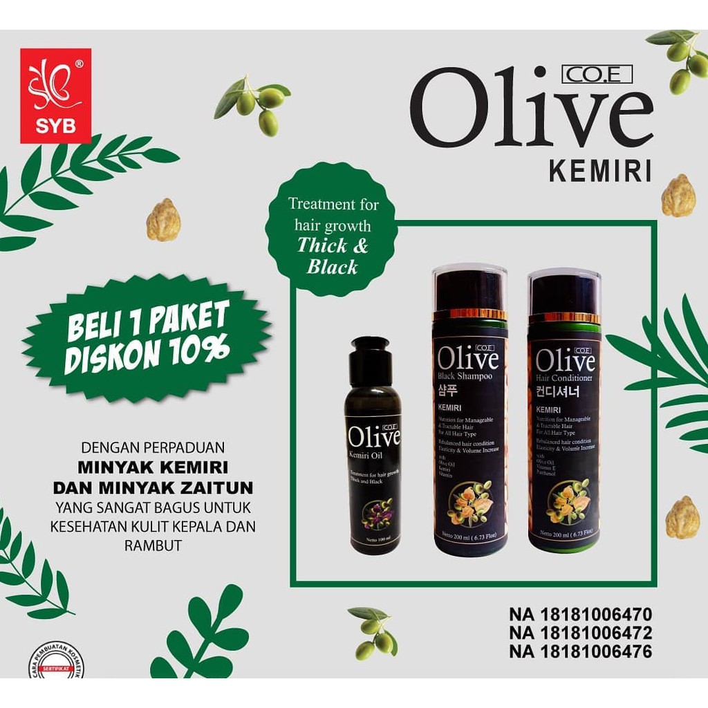 SYB PAKET OLIVE KEMIRI BLACK SAMPO, CONDITIONER , KEMIRI OIL BPOM - PAKET OLIVE KEMIRI SYB COE