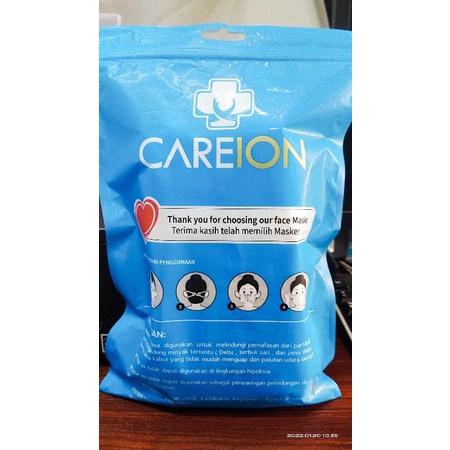 DISPOSABLE PROTECTIVE MASK MASKER CARE ION 3 PLY EARLOOP KUALITAS PREMIUM