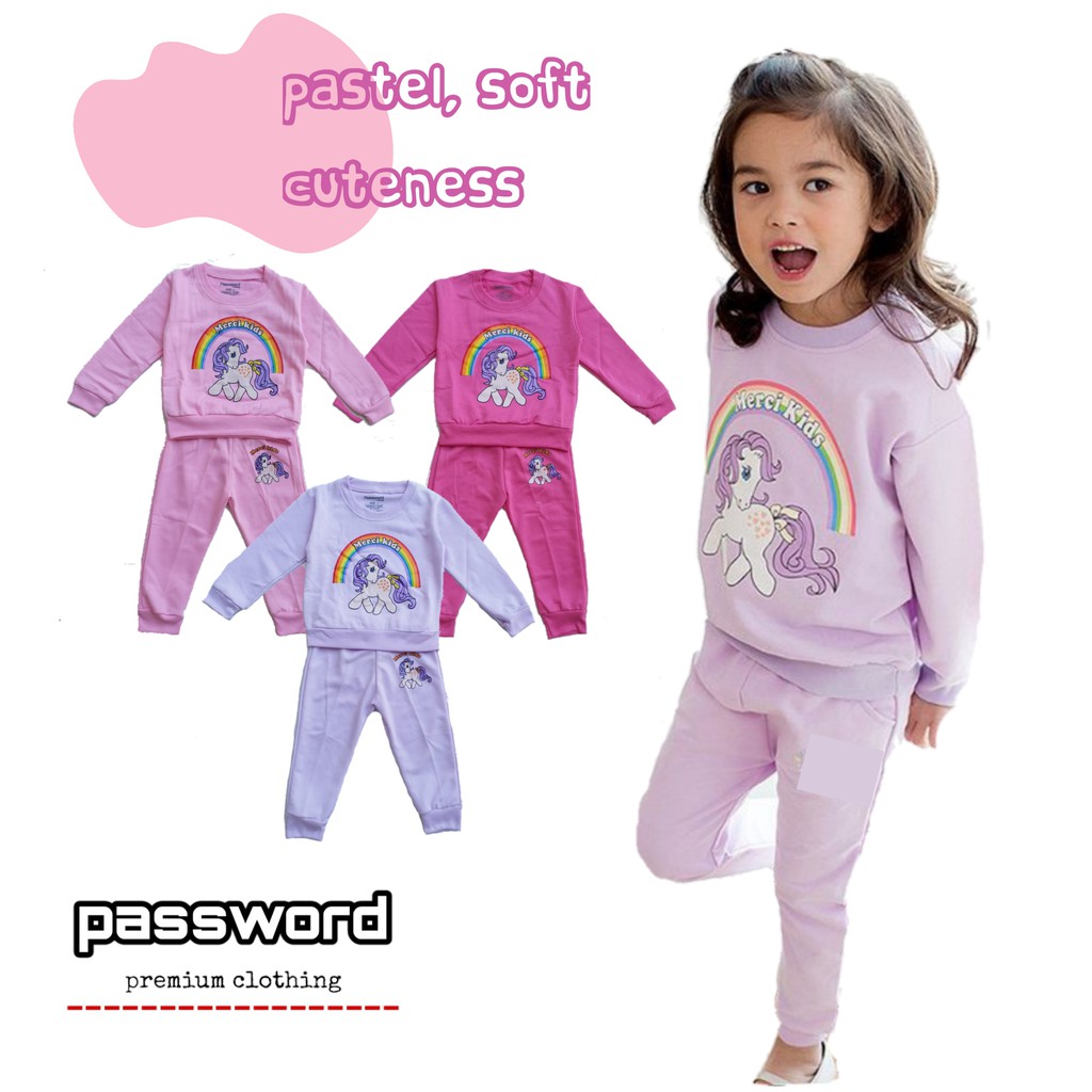 HappyOliver PASSWORD UNICORN MERCI Setelan Sweater 1 - 7 Tahun Baju Anak BerKualitas