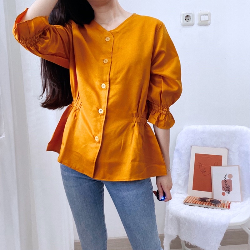 TM 31- COD Kemeja tunik wanita remaja cewek L ld 100 cm panjang murah busui kancing depan