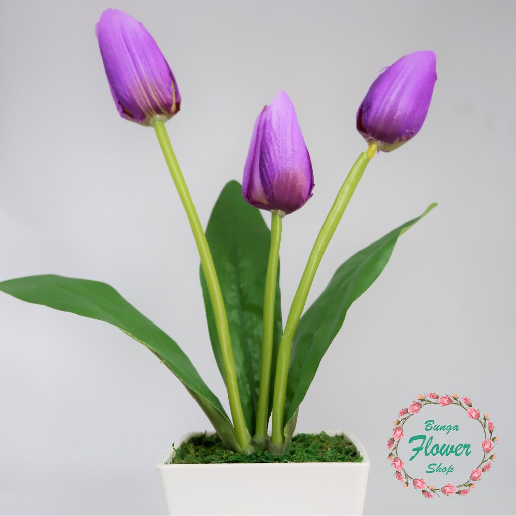 [ PROMO TERMURAH ] Buket Bunga Tulip Ungu  -  Termasuk Vas - Pajangan Bunga - Bunga Hias - Bunga Artifisial