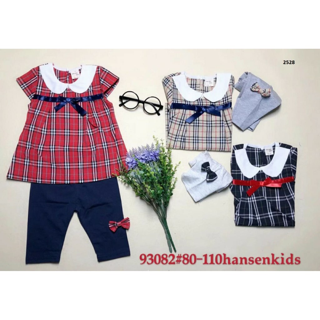 baju setelan Impor Anak Perempuan Kotak Kotak