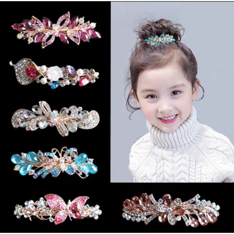 Jepit Rambut Otomatis Korea 9cm Elegan Jedai Besi Alloy Jepit Ponytail PREMIUM Kristal Mutiara Rhinestone Elegant Barrette Hair Clip