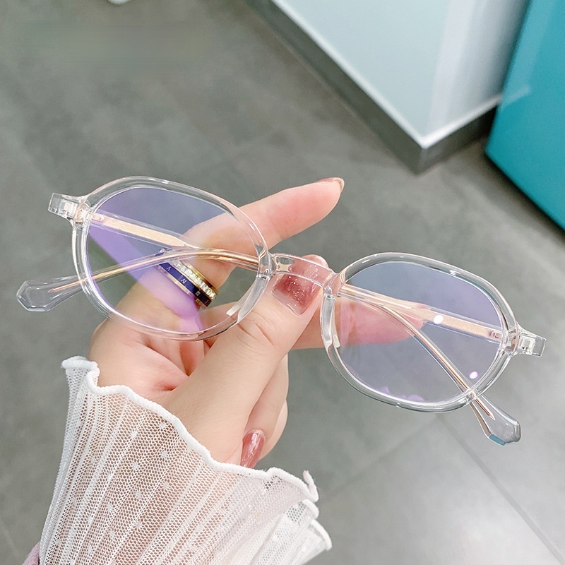 (YUZHU) COD New Fashion Anti Blue Light Kacamata Retro Transparan TR90 Oval Frame Lensa Yang Dapat Diganti Kacamata untuk Wanita