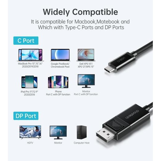 Usb 3.1 Type c to display port dp cable choetech 8k 4k 2k 165hz active two-way 1.8m Xcp-1803 - Kabel Usb-c to displayport 1.8 meter