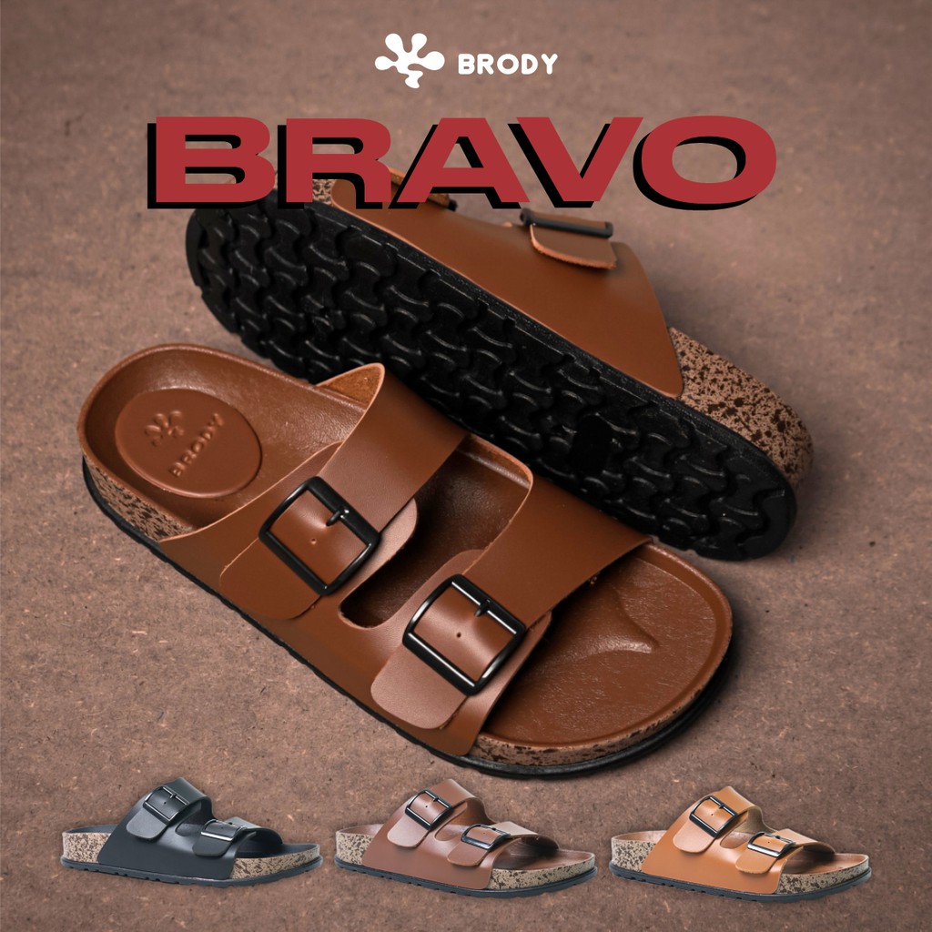 Brody Bravo Sandal Selop Pria Casual Sol Puyuh Sendal Slop Cowok Model Ban Dua Gesper Size 38-43