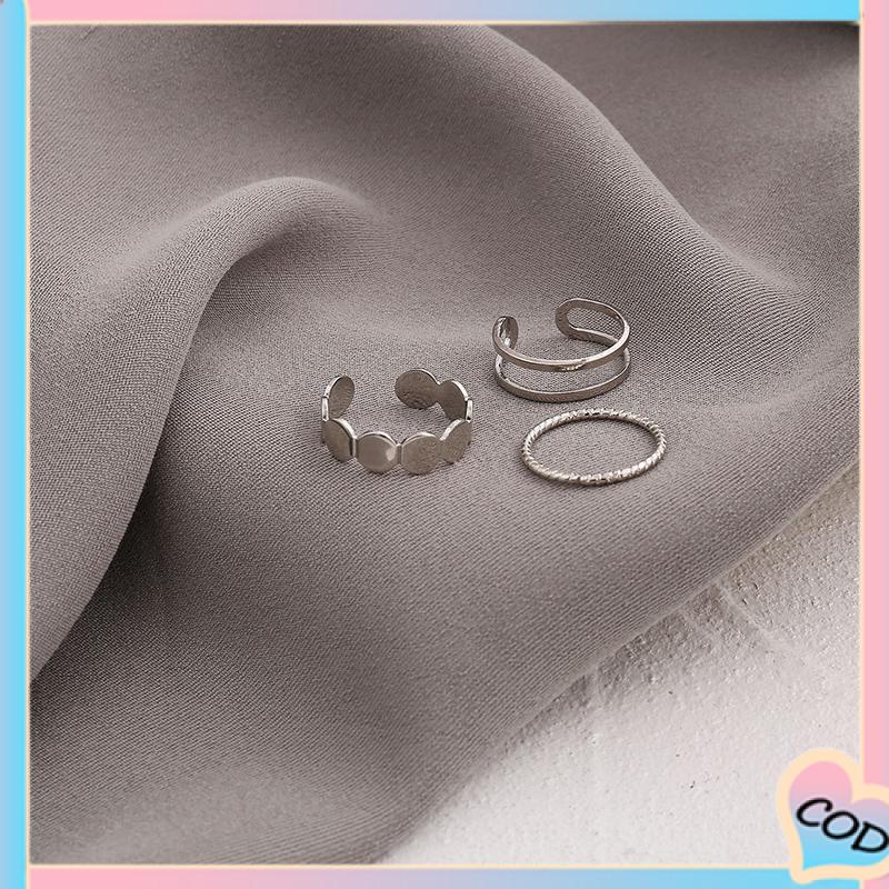 COD❤️3 Set Cincin Jari Gaya Korea Fashion Vintage Geometris cincin Untuk Wanita-A.one