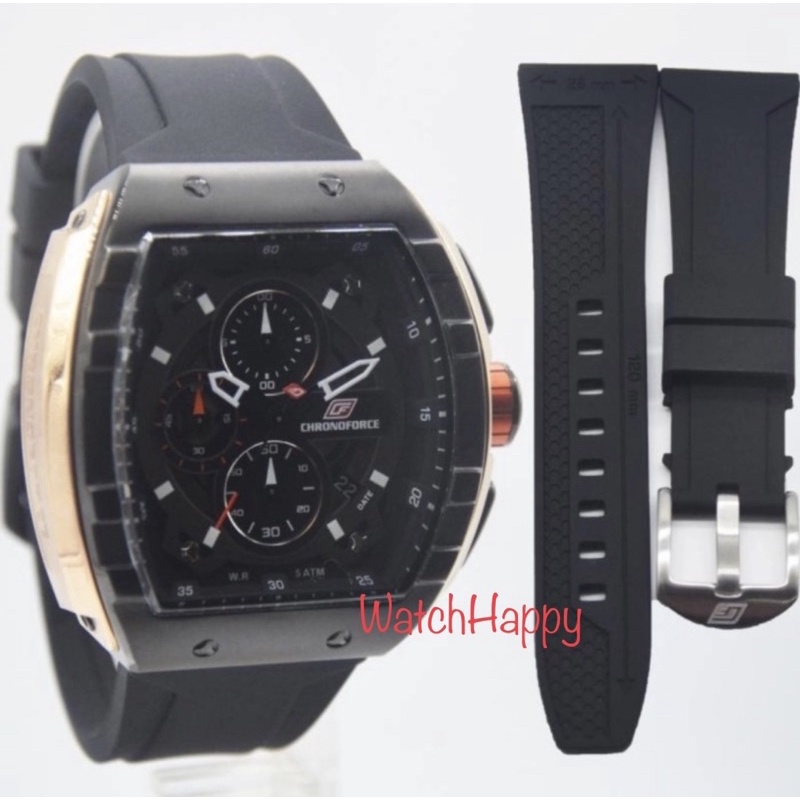 Watchhappy Chronoforce 5329 5329G CF 5329 Men Crono Black Rose Gold Rubber Straps Sport 100%Original
