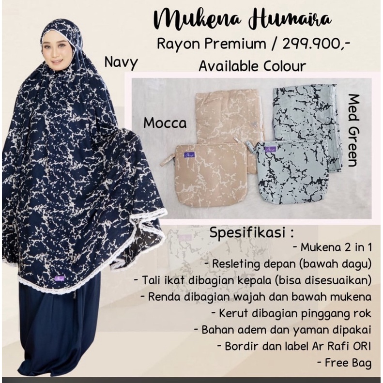 Mukena Original by Arrafi Bahan Rayon Mukena Humaira