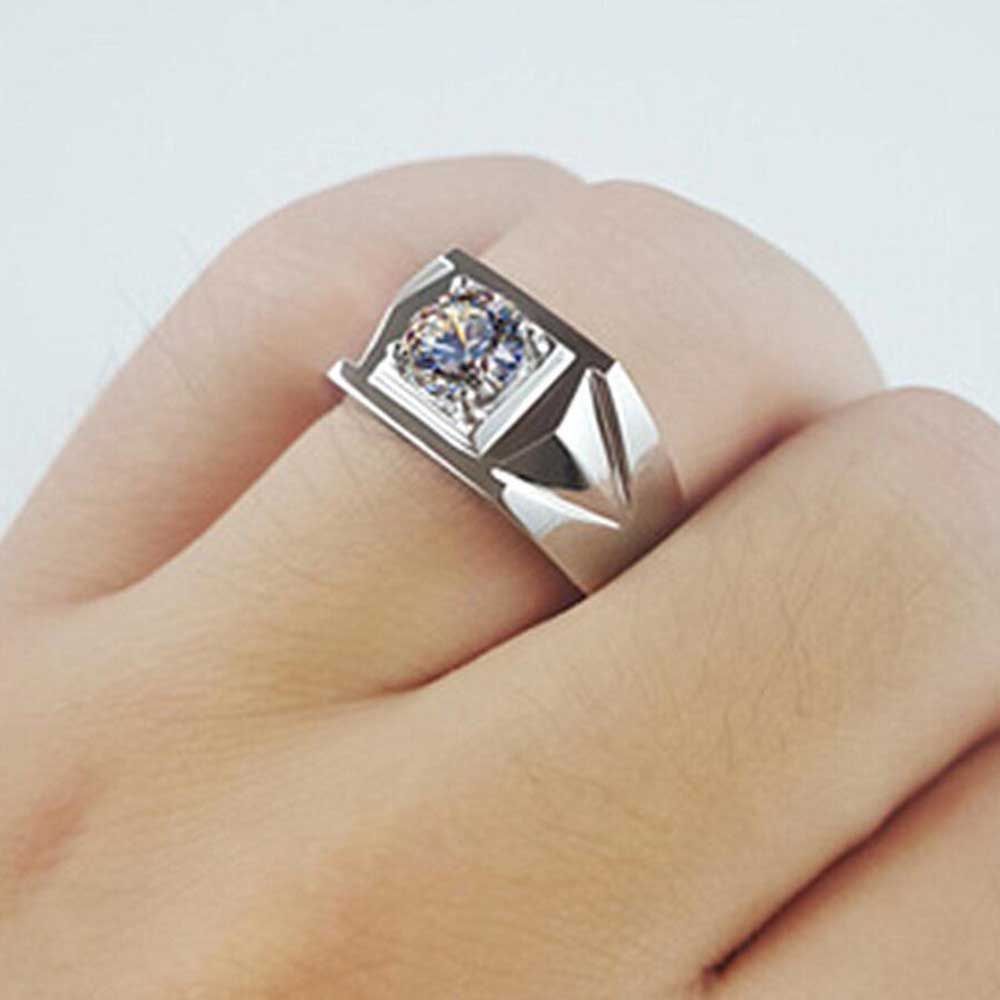 Cincin Pria Asli Batu S925 Perak Baja Titanium Kristal Zirkon Ring Aksesoris Fashion