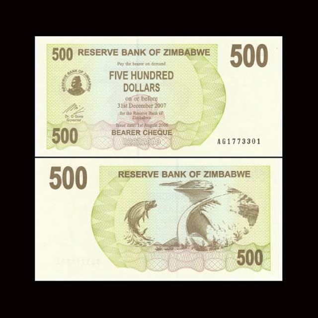 ZIMBABWE 500 DOLLAR 2006/07 UNC BEARER CHEQUE UANG ZIMBABWE ORIGINAL