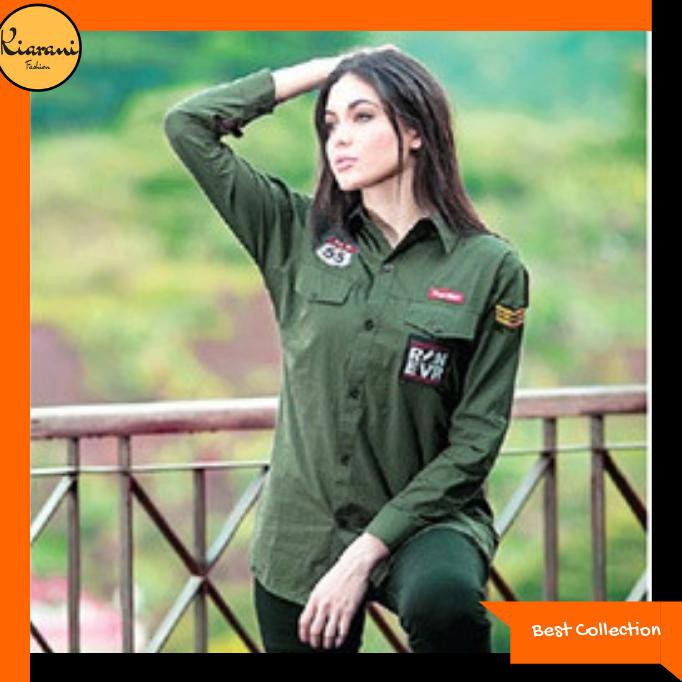 Kemeja Wanita Army - Baju Atasan Wanita 801 - Hijau Army, M