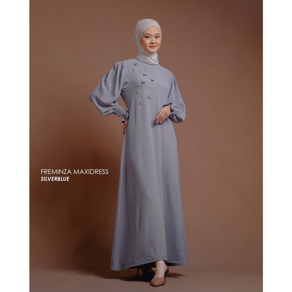 Mayoutfit Freminza Maxidress | Baju Lebaran Dress Gamis Payet Series Exclusive-Silveryblue