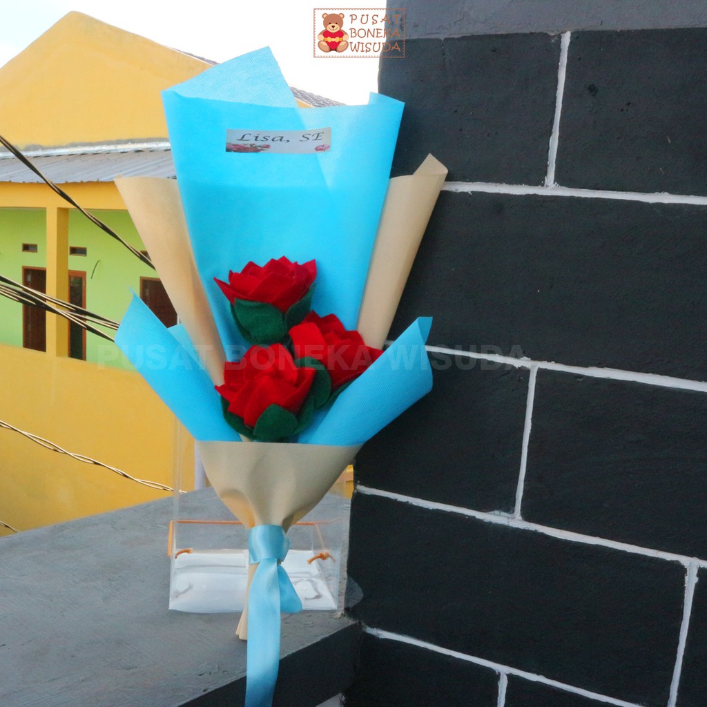 Buket bunga Flanel Tangkai Bucket ultah kado Grosir Hadiah Bunga Mawar anniversary valentine pacar