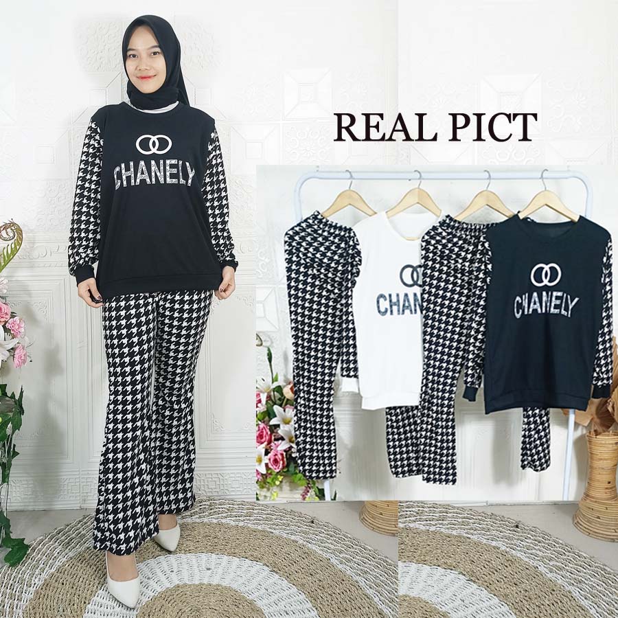 ONE SET SETELAN CHANELY HOUNDSTOOH BAJU LENGAN PANGANG CELANA CUTBRAY SETCEL CANTIK CARLINA