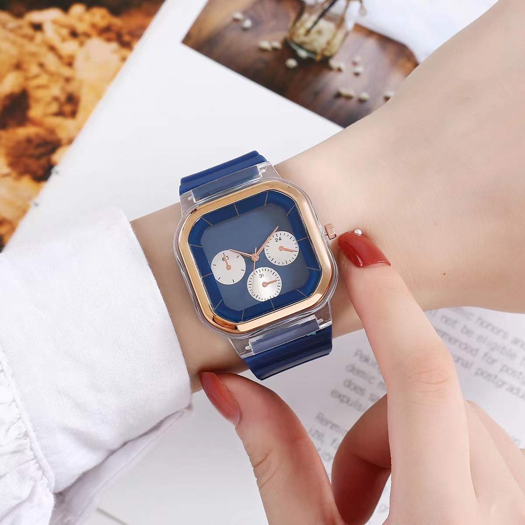 Jam Tangan Rubber Wanita Dial Kotak Analog Korean Style Fashion / Jam Tangan Wanita Pria Hush Puppies murah