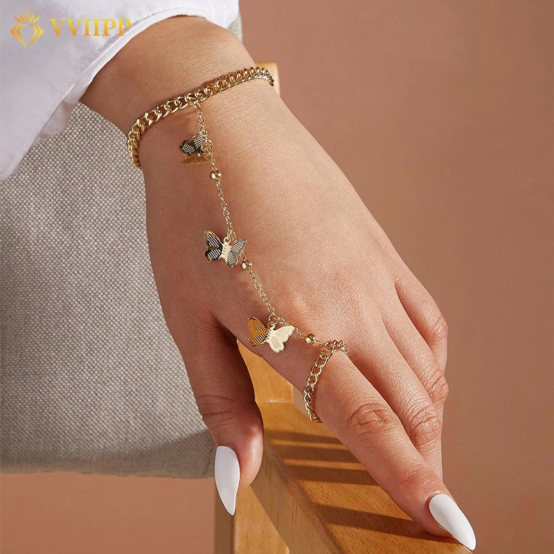 Gelang Tangan Rantai Adjustable Dengan Liontin Kupu-Kupu Bahan Metal Untuk Wanita