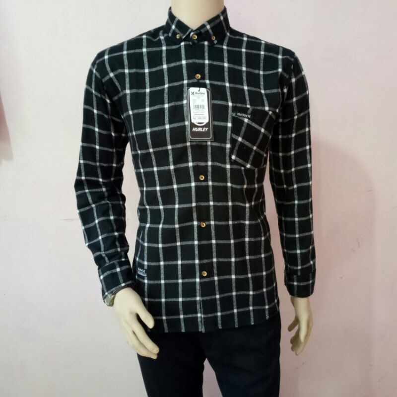 kemeja Hurley original import lengan panjang kemeja flanel pakaian pria dewasa seragam kerja kantor