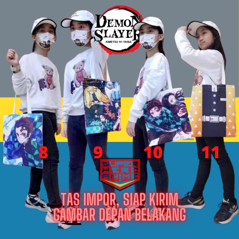 Tas Anime Demon Slayer Totebag Canvas Kimetsu No Yaiba Import Pria Wanita Tanjiro Nezuko