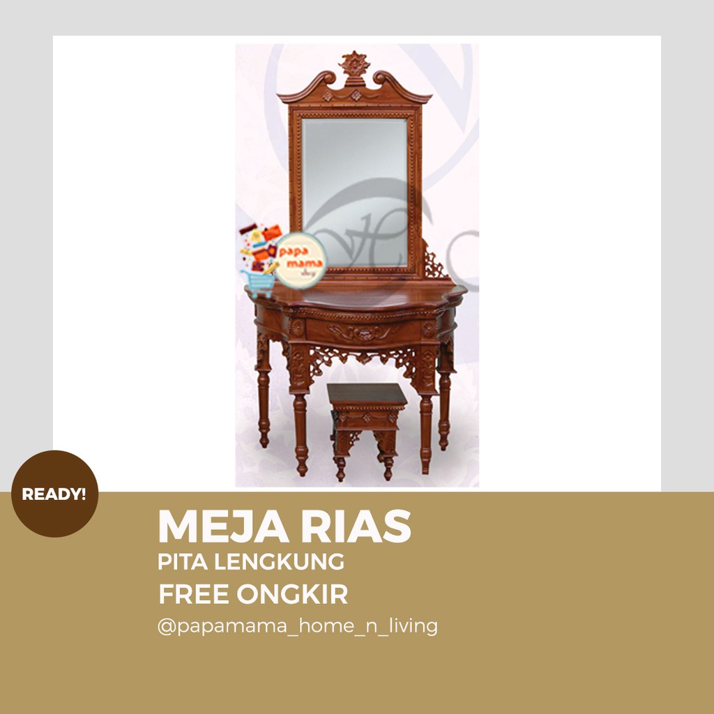 Meja Rias Jepara 4kaki - Meja Rias Kayu Jati Ukiran - Tiolet Pita Lengkung Jepara- Medan