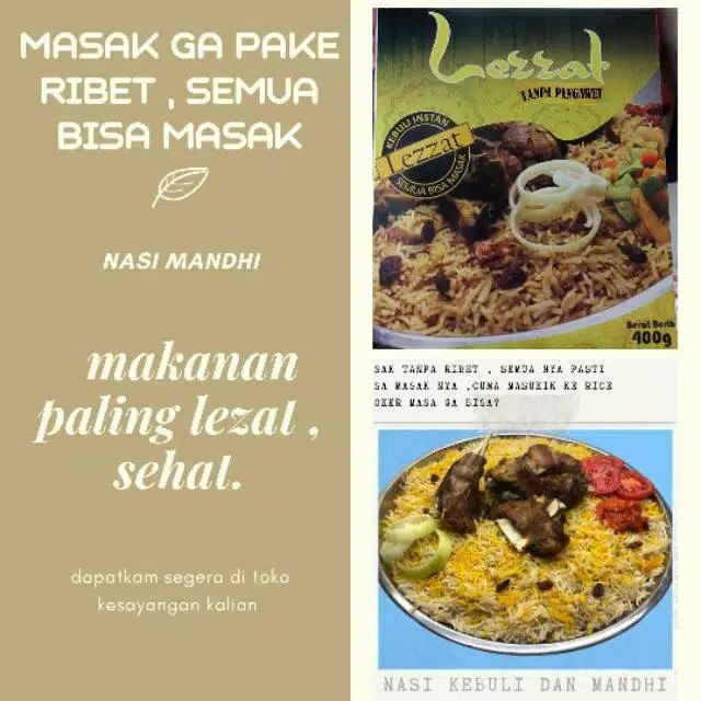 Beras Basmati Nasi Kebuli/Mandhi Lezzat Instan Komplit dengan Bumbu Basah Kemasan besar 400gr