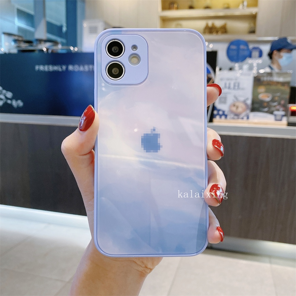 Case Tempered Glass Motif Tinta Artistik Untuk iPhone 13 Pro Max 12 11 Xs Max XR Xs Max 7Plus 8Plus