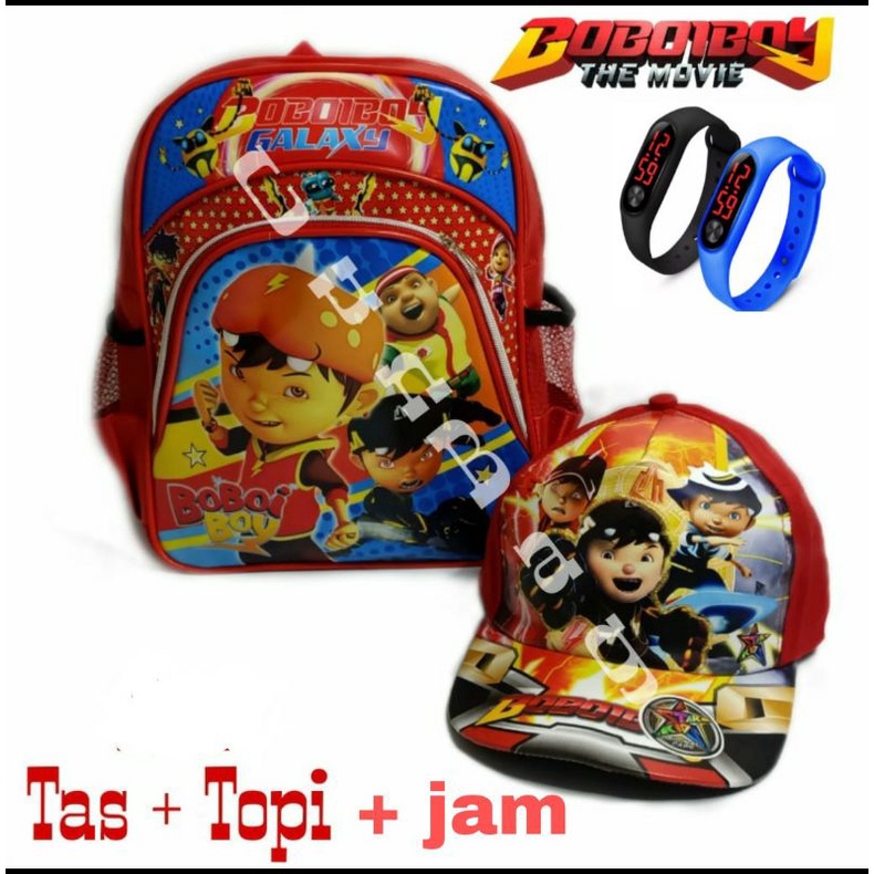 tas anak boboy boy tas sekolah rangsel boboy boy gopal  tas anak tk paud +topi boboy boy +jam led