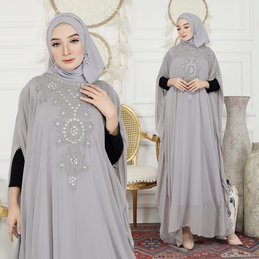 HOPYLOVY Kaftan Wanita Payet Bahan Ceruty Babydoll Jihan Gamis Fashion Muslim