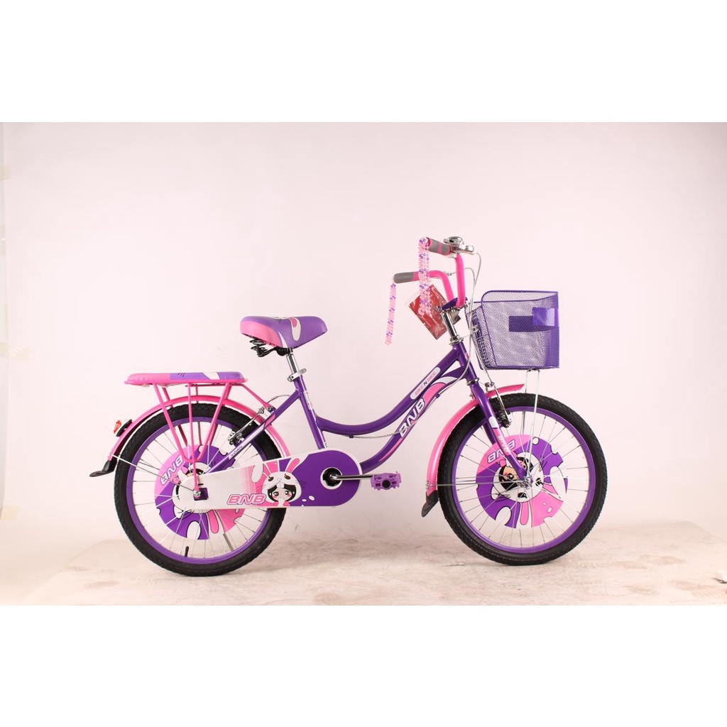 Sepeda Anak Perempuan Mini Keranjang BNB Swan 12 16 18 20 Inch Boncengan SNI-Ungu