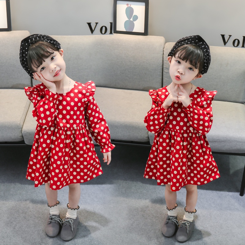 DR9-Dress Anak Bayi Perempuan Red Big Dot