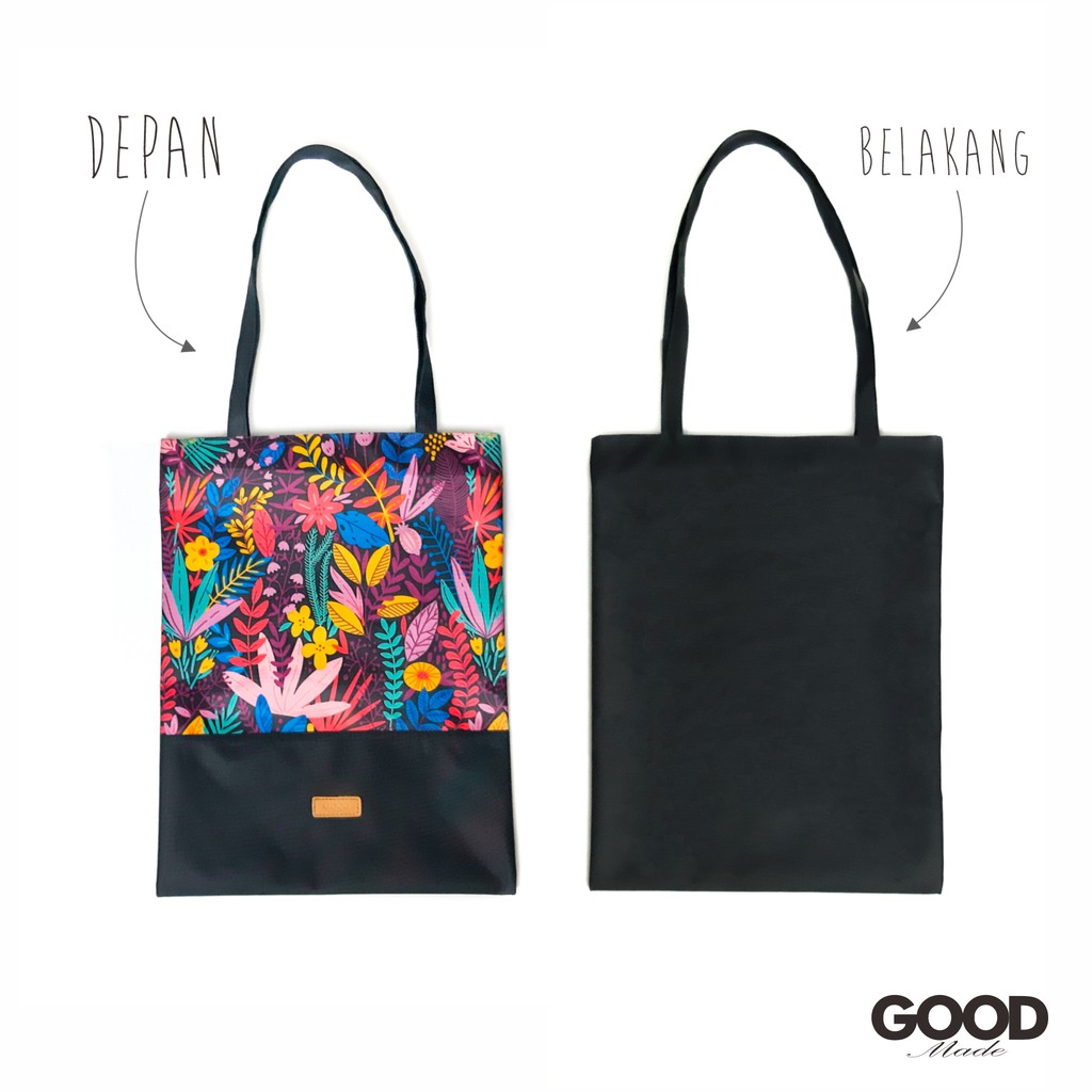 TOTEBAG | TAS WANITA | TOTE BAG | TAS SLEMPANG WANITA | TAS KANVAS | TAS MURAH WANITA | FLORA BLACK