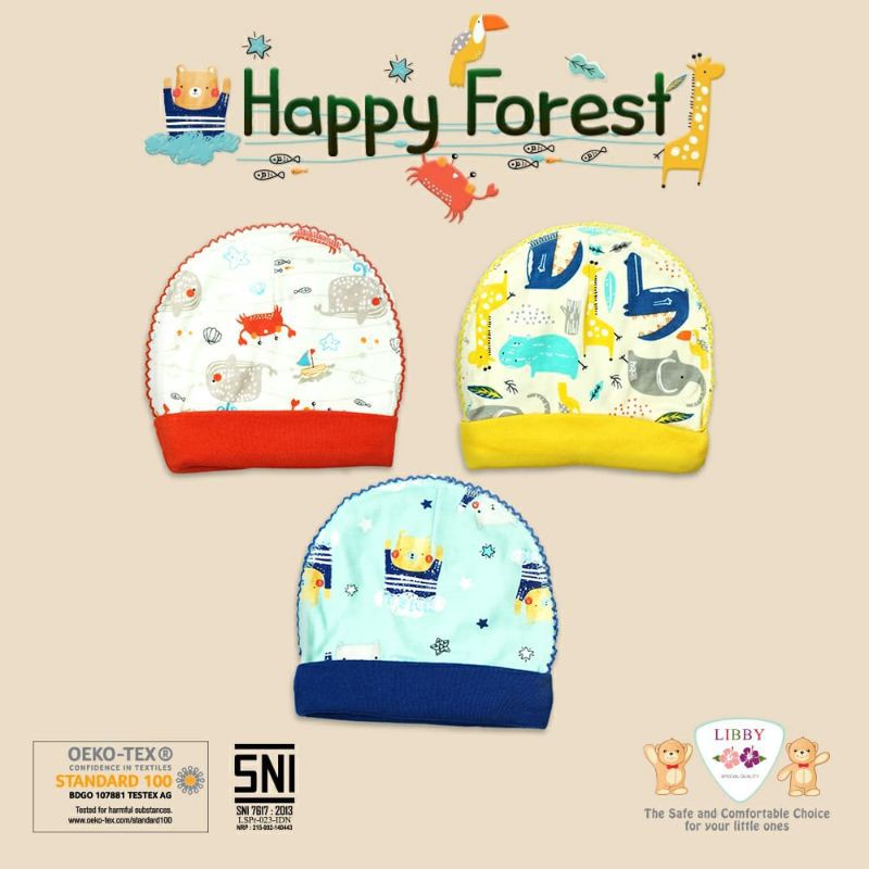 Makassar! LIBBY Topi Bulat Motif MIXED - Topi Bayi Newborn 3 PCS