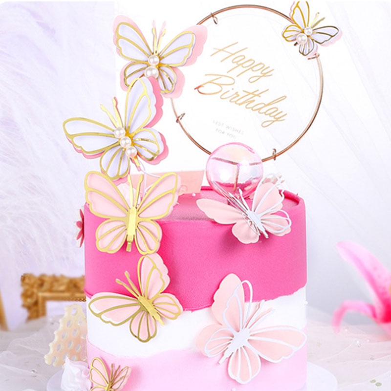 Kupu-kupu Cake Topper-SWelamat Ulang Tahun Kue Happy Birthday Mutiara Dekorasi Kue-Won