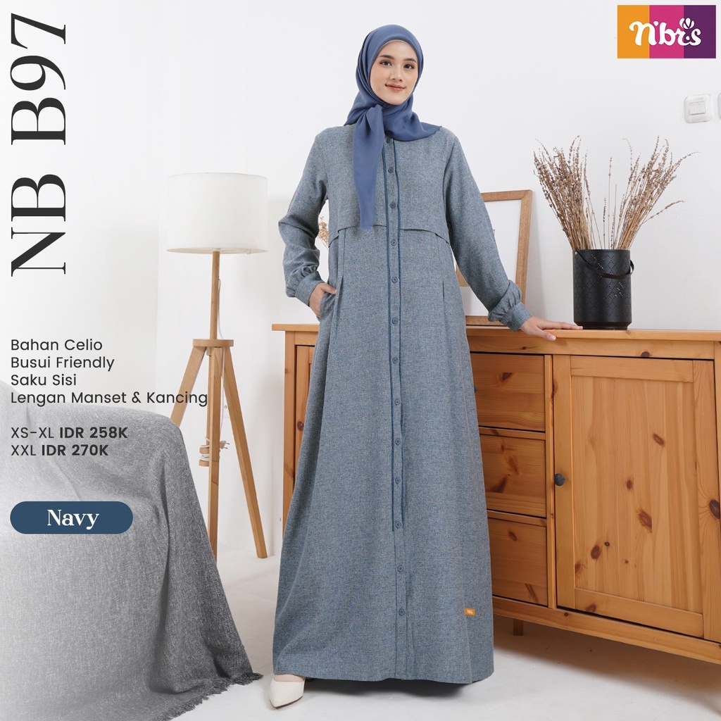 Nibras Gamis NB B97 Bahan Celio Dress Fashion Muslimah Simpel Modern by Nibras bisa COD