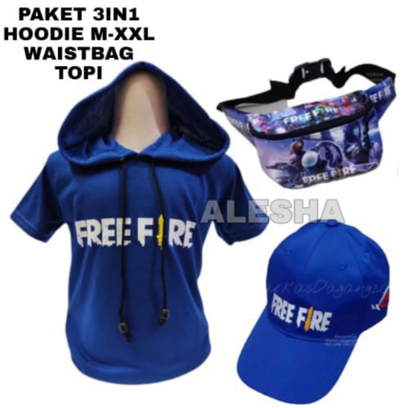 BAJU ANAK USIA 2-10 TAHUN KARAKTER FREE FIRE WAISTBAG DAN TOPI