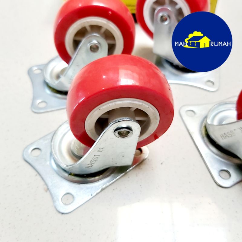 @1SET 4pcs - RODA CASTER TROLI Etalase Nylon Merah PVC PU 2&quot; 2 inch 50mm HIDUP - HASSTON PROHEX