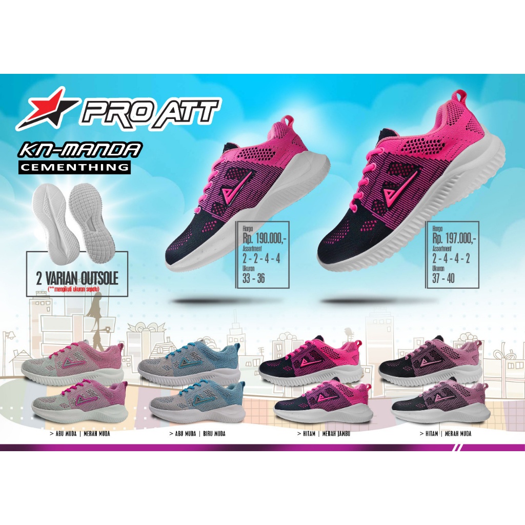 gof PRO ATT KN MANDA Sepatu Olahrga Wanita Dewasa Anti Slip Original