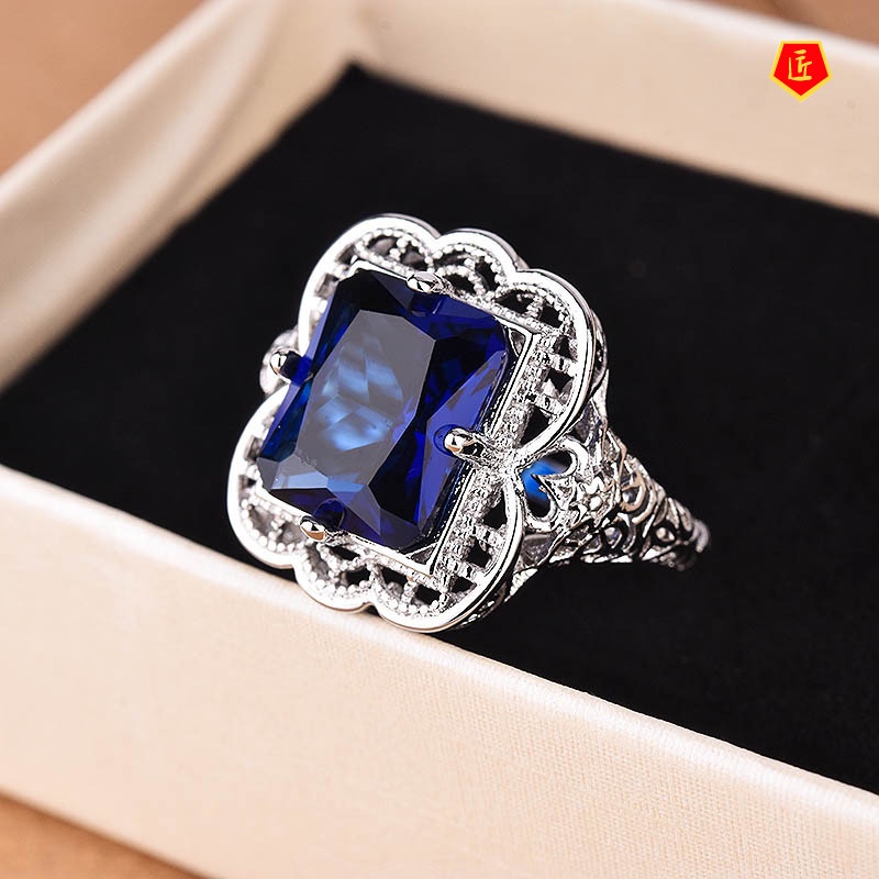 [Ready Stock]Fashion Temperament 925 Silver Diamond Sapphire Ring