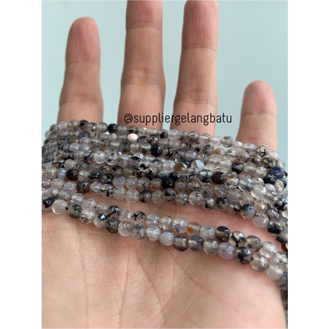 Batu RHODOLITE DALMANTION CUTTING 4mm natural akik hitam putih serat