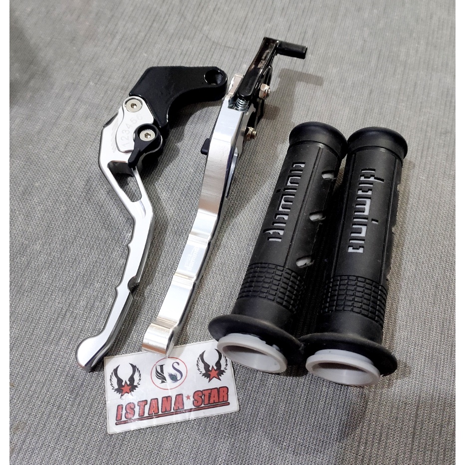 Paketan Grip domino Sisik + Handle Rem Kopling Variasi Tiger , sonic , CB150 , CBR ,CBR 150R , Verza , GL pro SILVER